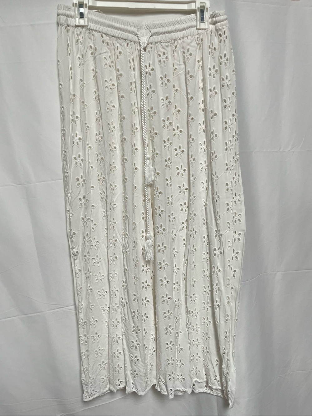 White Floral Eyelet Drawstring Pants